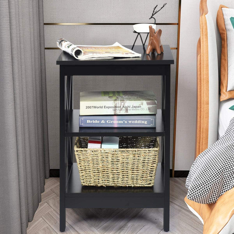 3-Tier X-Design Nightstands with Storage Shelves for Living Room Bedroom