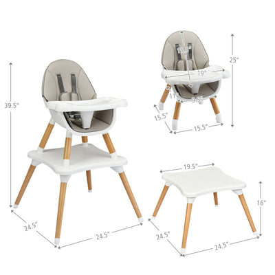 4 in 1 Convertible Baby High Chair with Detachable Tray and Removable Cushion