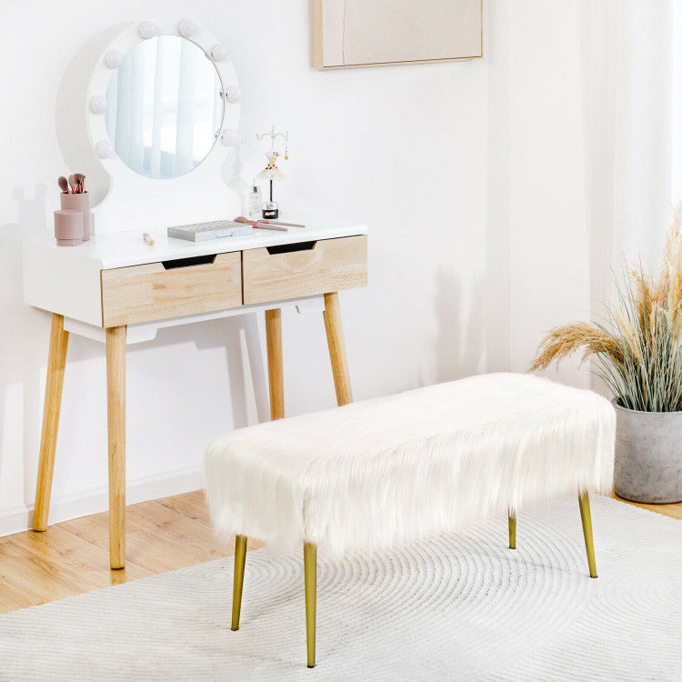 Upholstered Faux Fur Vanity Stool with Golden Legs for Makeup Room