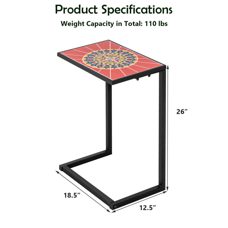 C-shaped Waterproof Outdoor Side End Table with Ceramic Top