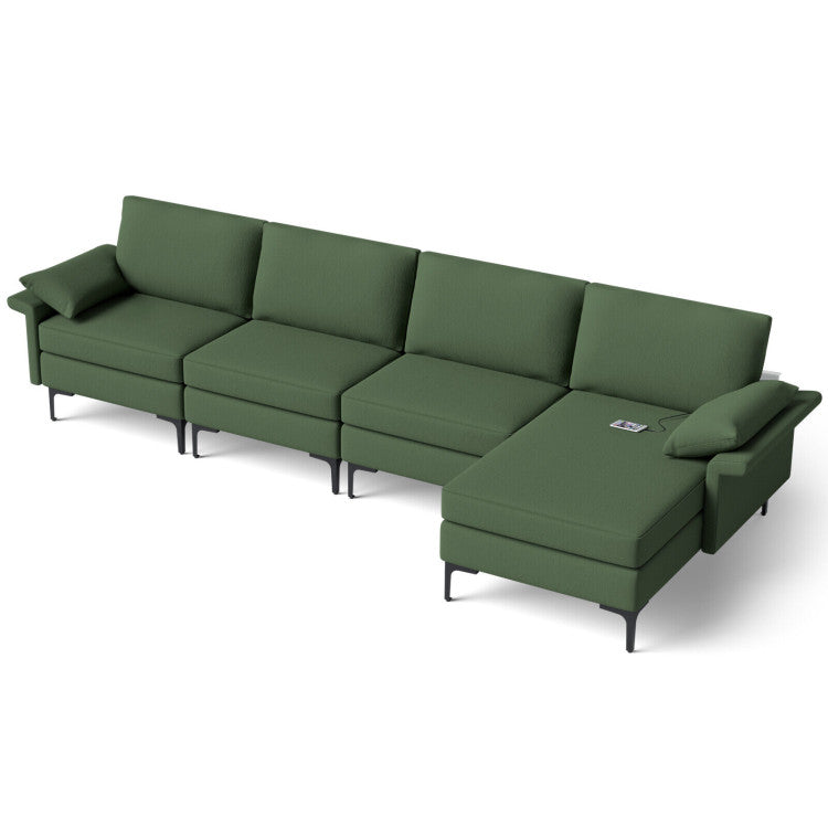 Extra Large L-shaped Sectional Sofa with Reversible Chaise--Army Green