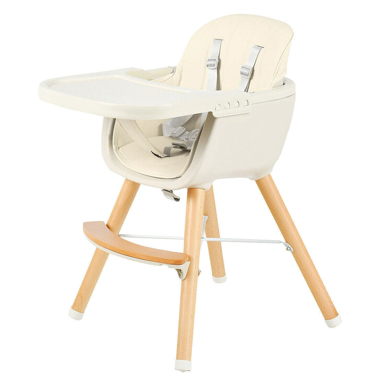 3 in 1 Convertible Wooden Baby High Chair with Cushion