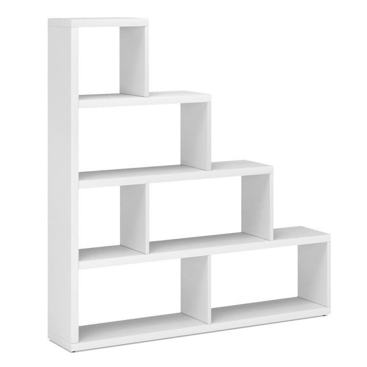 L Shaped Freestanding Ladder Corner Bookshelf with 6 Cubes