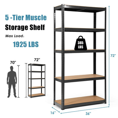 72 Inch Storage Rack with 5 Adjustable Shelves for Books Kitchenware--Black