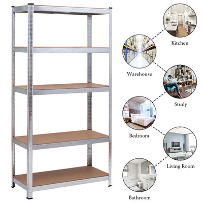 72 Inch Storage Rack with 5 Adjustable Shelves for Books Kitchenware--Silver