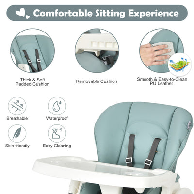 Foldable Baby High Chair with Double Removable Trays and Book Holder