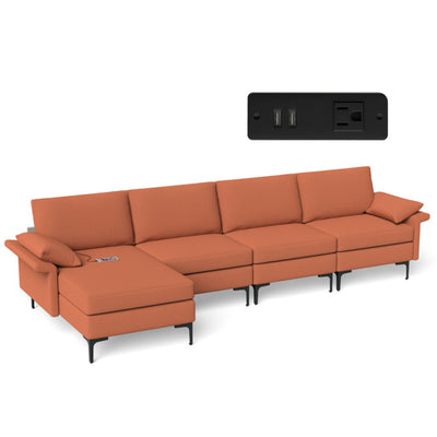 Extra Large L-shaped Sectional Sofa with Reversible Chaise--Rust Red