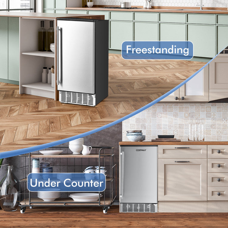 115V Free-Standing Undercounter Built-In Ice Maker with Self-Cleaning Function