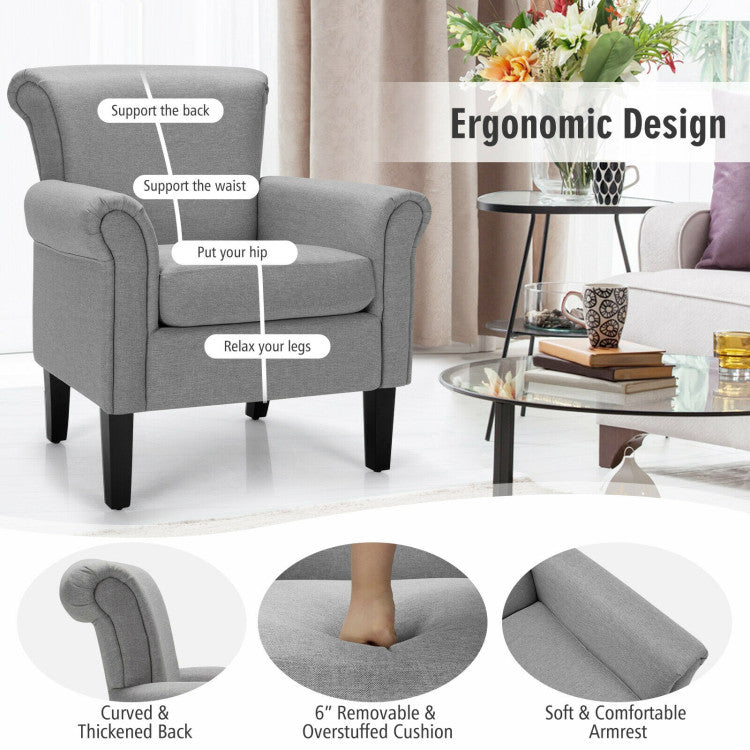 Upholstered Fabric Accent Chair with Adjustable Foot Pads