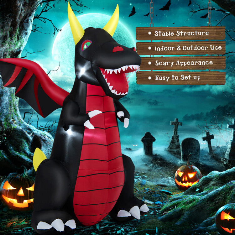 8 Feet Halloween Inflatable Fire Dragon  Decoration with LED Lights