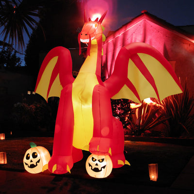 10 Feet Outdoor Halloween Decor Giant Inflatable Animated Fire Dragon with Built-in LED Lights