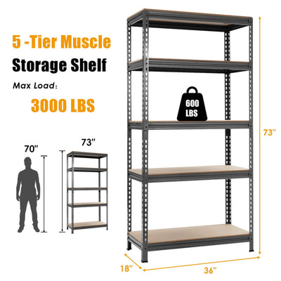 5-Tier Steel Storage Shelve for Home Office Garage--Gray