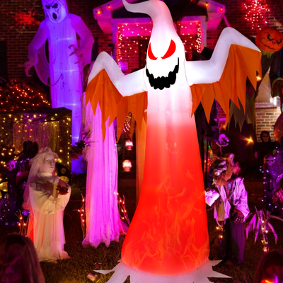 8 Feet Halloween Inflatable Ghost with Rotatable Flame LED Lights