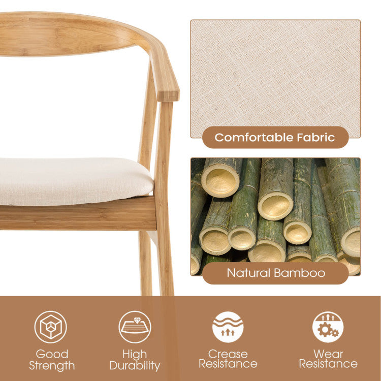 Bamboo Accent Chair with Armrest and Curved Backrest