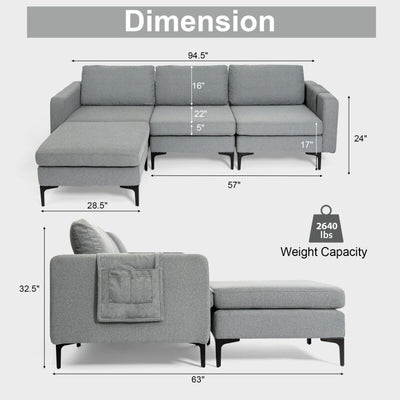 Modular L-shaped Sectional Sofa with Reversible Chaise--Gray