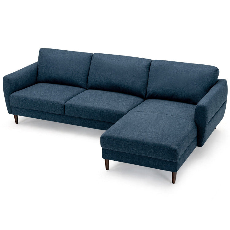 L-Shaped Fabric Sectional Sofa with Chaise Lounge and Solid Wood Legs--Navy Blue