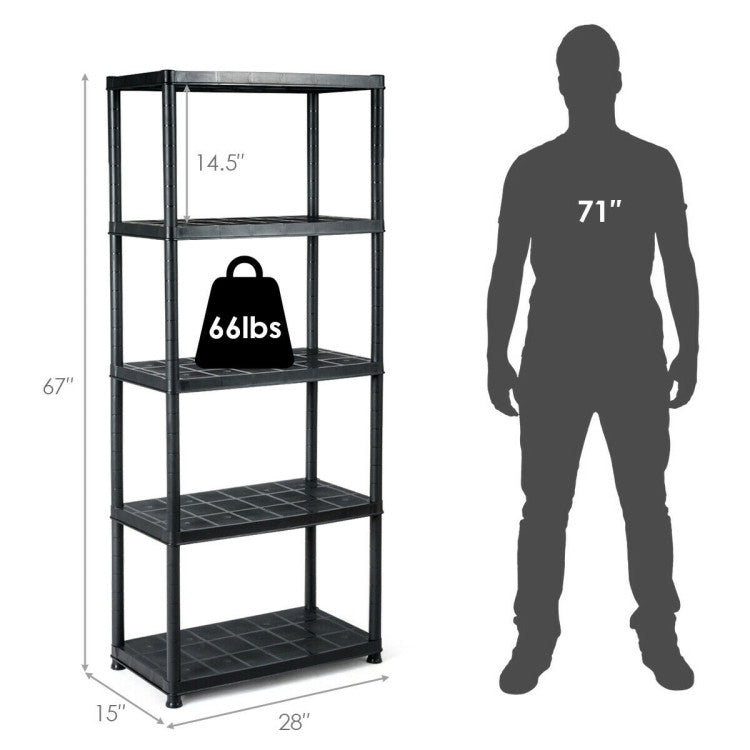 5-Tier Storage Shelving Freestanding Heavy Duty Rack in Small Space or Room Corner