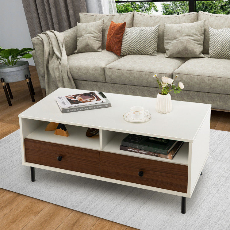 2 Tier 40 Inch Length Modern Rectangle Coffee Table with Storage Shelf and Drawers