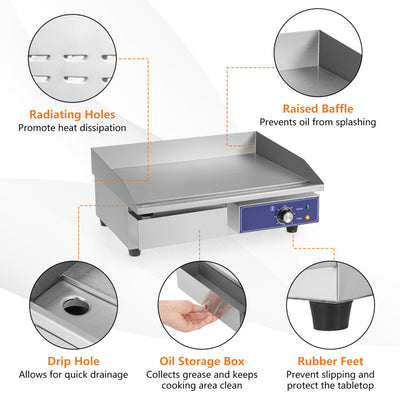 Commercial Electric Griddle with 122℉-572℉ Adjustable Temperature Control