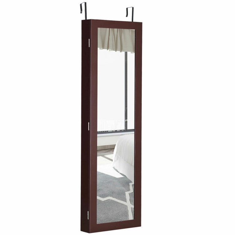 Full Length Mirror Jewelry Cabinet with Ring Slots and Necklace Hooks