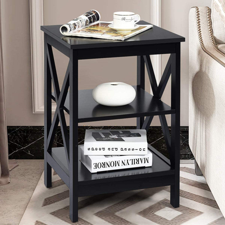 3-Tier X-Design Nightstands with Storage Shelves for Living Room Bedroom