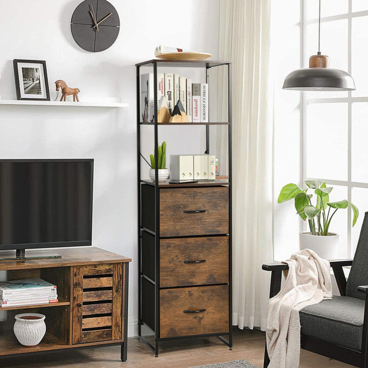 Freestanding Vertical 3 Drawer Dresser with 3 Shelves