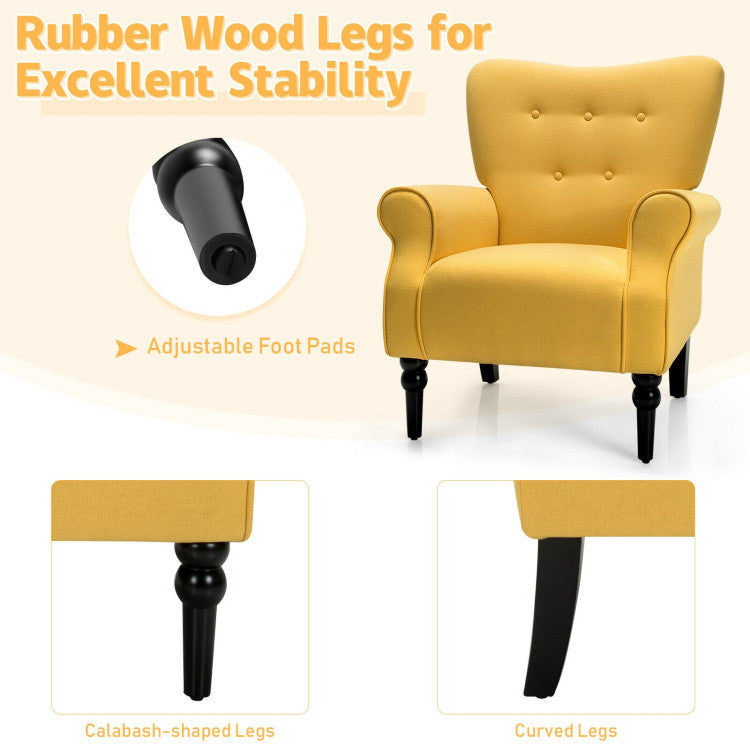 Upholstered Fabric Accent Chair with Tufted Backrest and Rubber Wood Legs