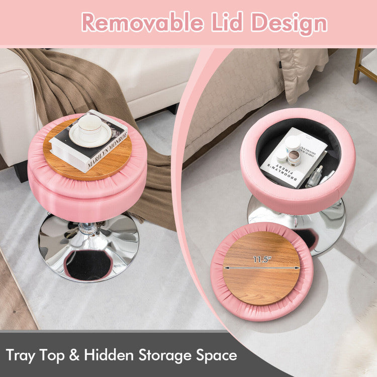 Adjustable 360° Swivel Storage Vanity Stool with Removable Tray