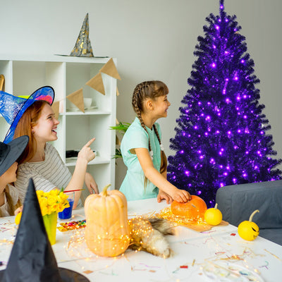 Black Artificial Christmas Halloween Tree with Purple LED Lights