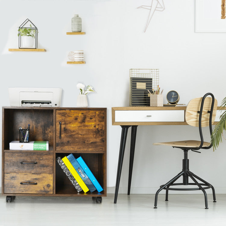 Mobile File Cabinet with Lateral Printer Stand and Storage Shelves