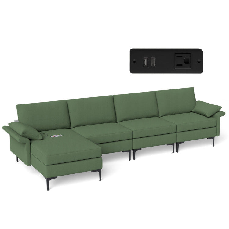 Extra Large L-shaped Sectional Sofa with Reversible Chaise--Army Green