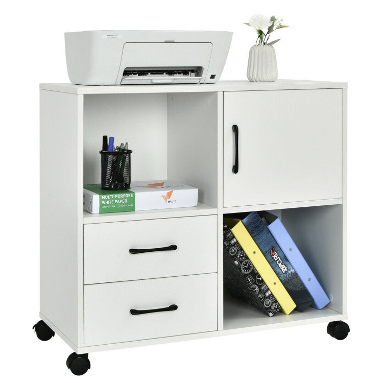 Mobile File Cabinet with Lateral Printer Stand and Storage Shelves