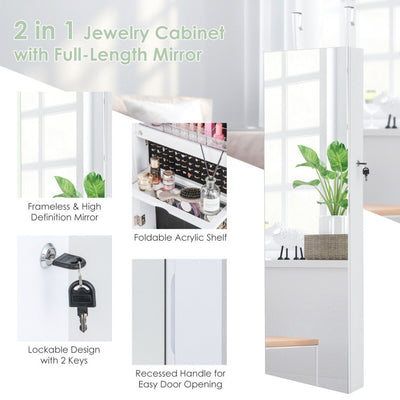 Wall Mounted Jewelry Cabinet with Full-Length Mirror