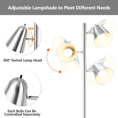 64 Inch 3-Light LED Floor Lamp Reading Light for Living Room Bedroom