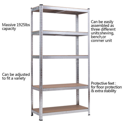 72 Inch Storage Rack with 5 Adjustable Shelves for Books Kitchenware--Silver