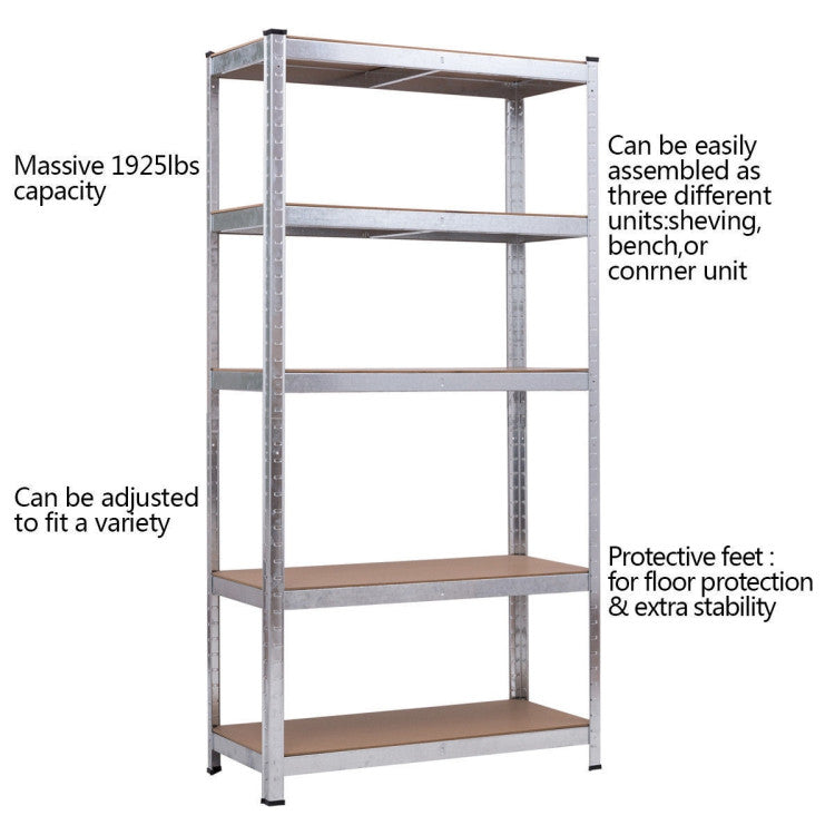 72 Inch Storage Rack with 5 Adjustable Shelves for Books Kitchenware--Silver