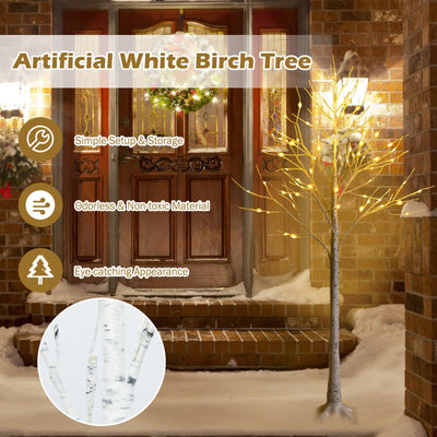 5 Feet Pre-lit White Twig Birch Tree with 72 LED Lights for Christmas