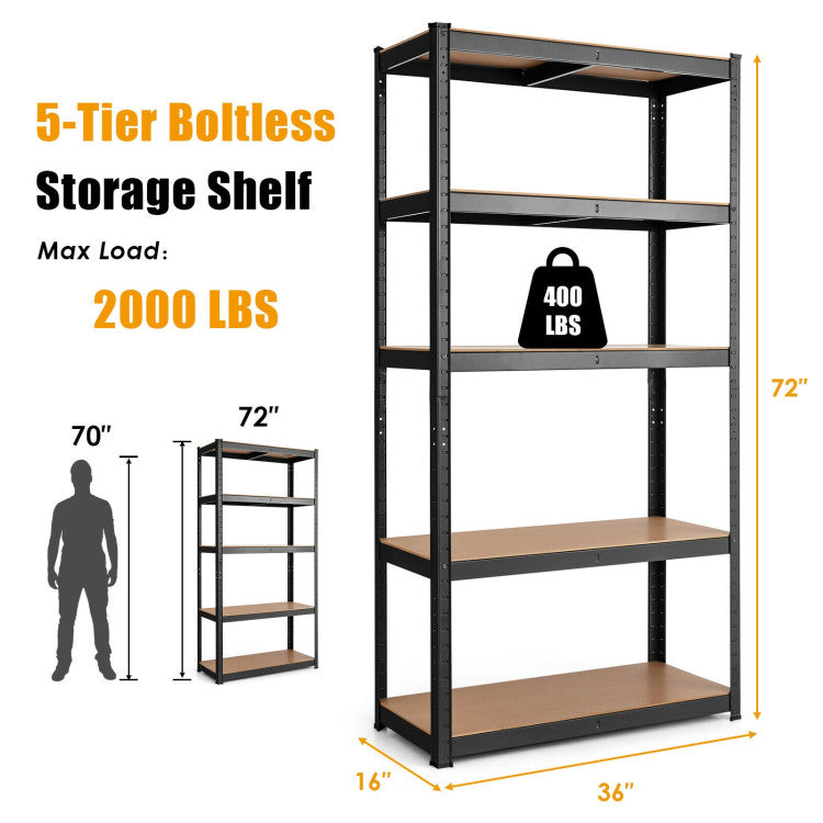 35.5 x 71 Inch Adjustable 5-Layer 2000 lbs Capacity Tool Shelf--Black