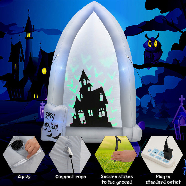 7 Feet Halloween Inflatable Tombstone with Bat LED Projector