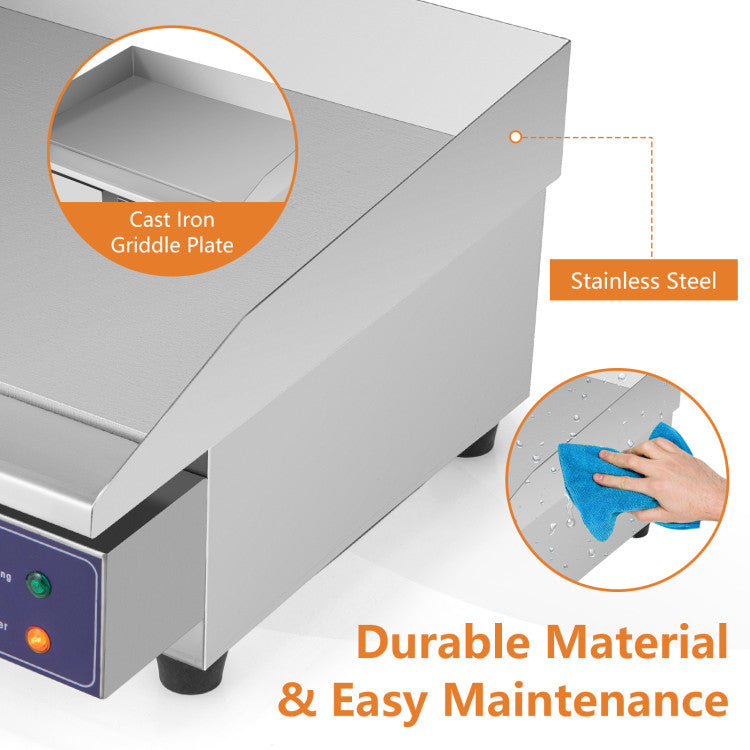 Commercial Electric Griddle with 122℉-572℉ Adjustable Temperature Control