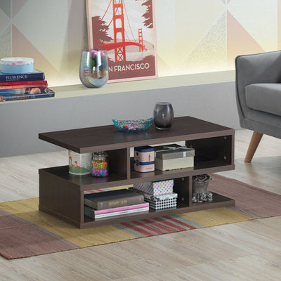 3-Tier Rectangular Modern Coffee Table with Storage Shelf