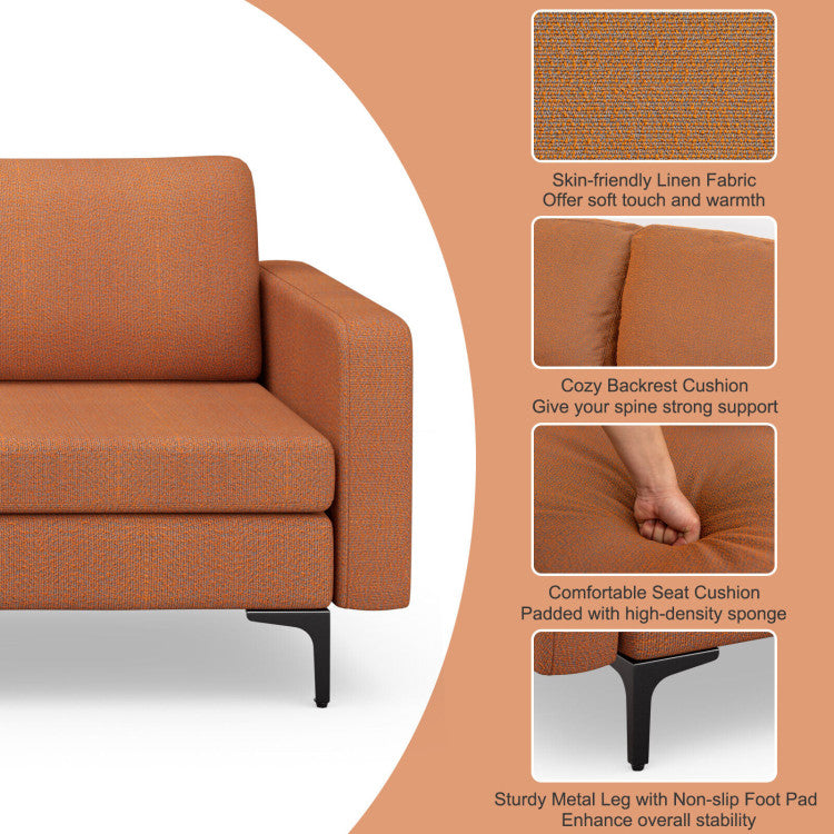 3-Seat Sectional Sofa Couch with Armrest Magazine Pocket and Metal Leg--Orange