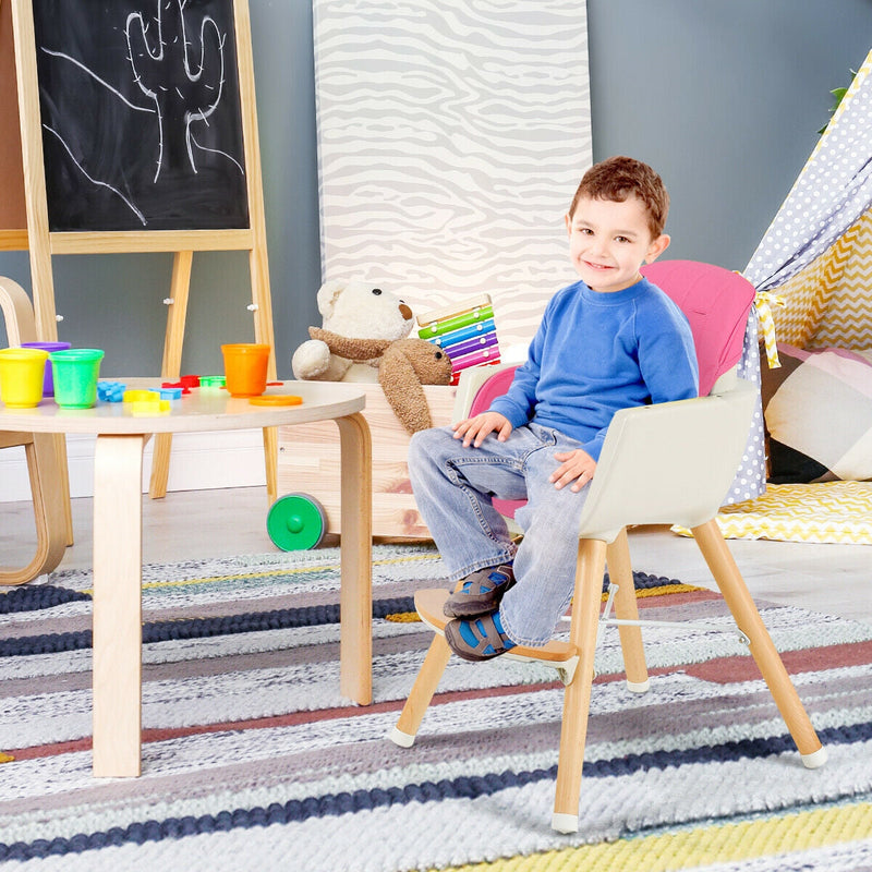 3 in 1 Convertible Cushioned Wooden Baby High Chair with Cushion