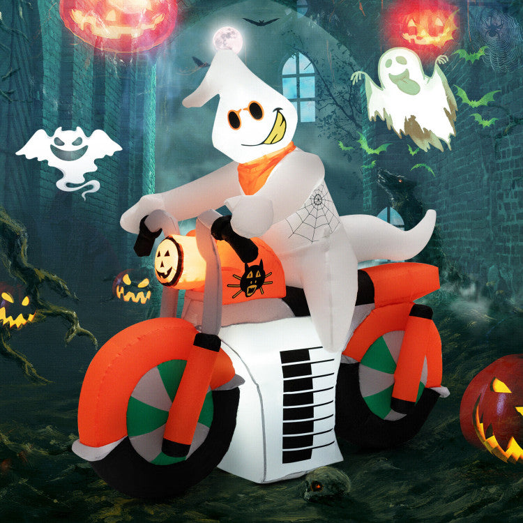 5 Feet Halloween Inflatable Ghost Riding on Motor Bike with LED Lights