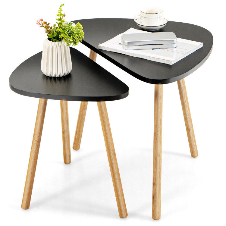 Set of 2 Modern Nesting Table Set with Triangular Tabletop