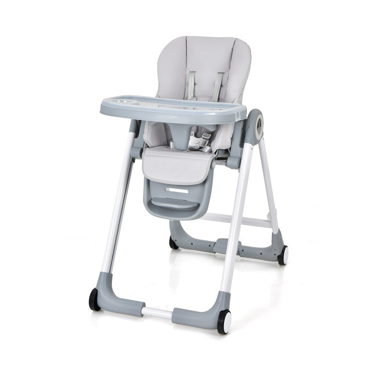 Baby Folding Convertible High Chair with Wheels and Adjustable Height