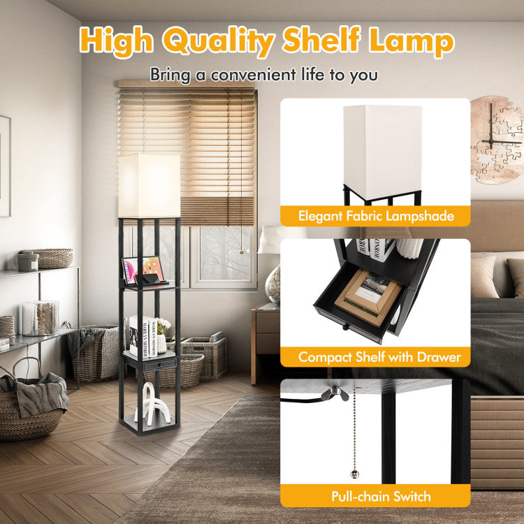 63 Inch Modern Shelf Floor Lamp with Power Outlet and USB Port