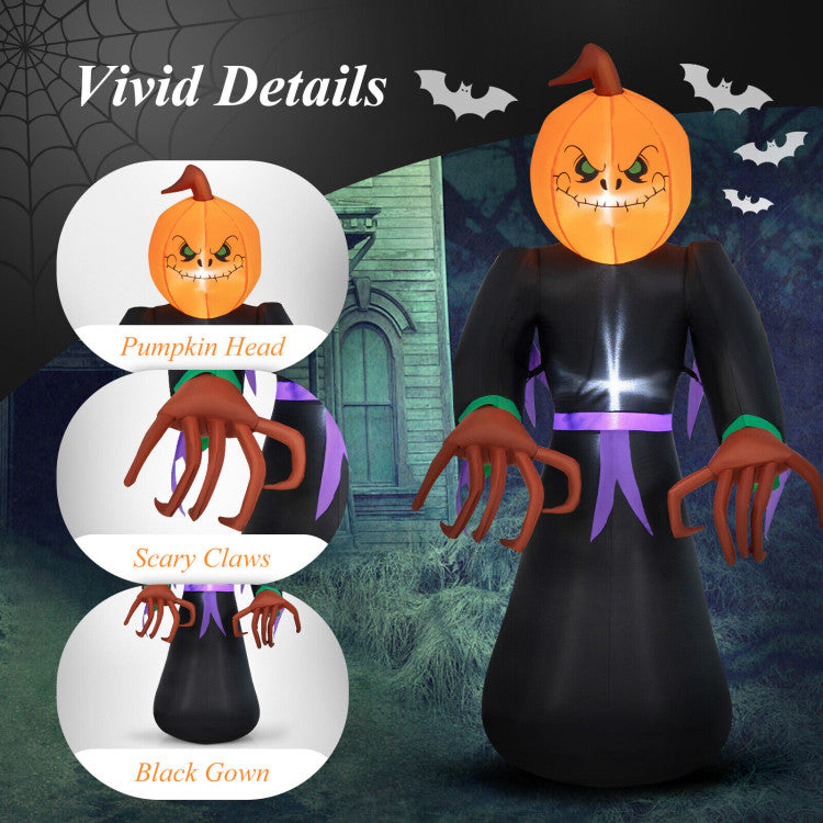 6.5 Feet Inflatable Halloween Warlock with Pumpkin Head Blow-up Pumpkin Reaper