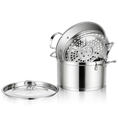 2Tier Stainless Steel Steamer with Handles and Glass Lid