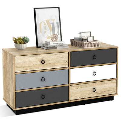 6 Drawers Double Dresser Accent Storage Tower for Bedroom Hallway Entryway